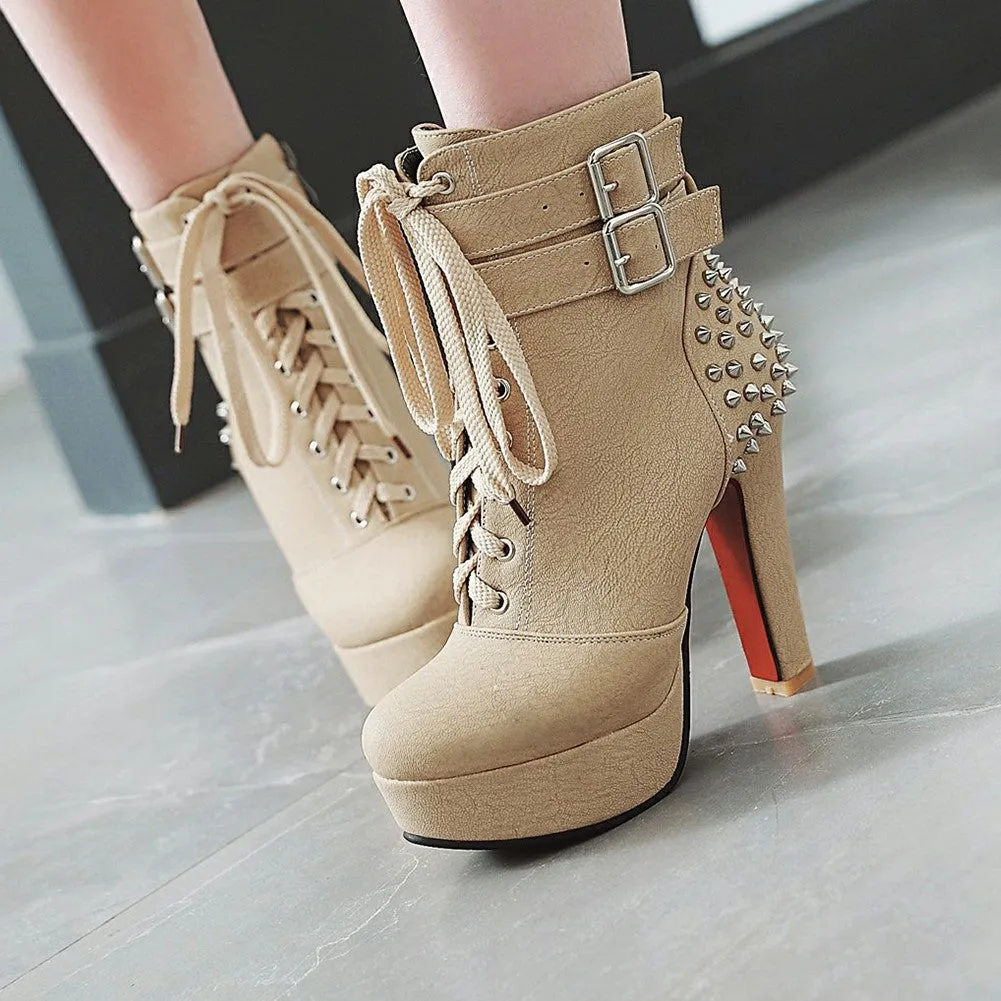 High Heels Zip Up Buckles rivets party Ankle Boots