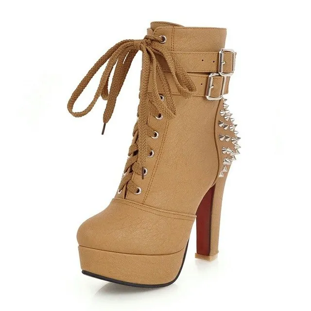 High Heels Zip Up Buckles rivets party Ankle Boots