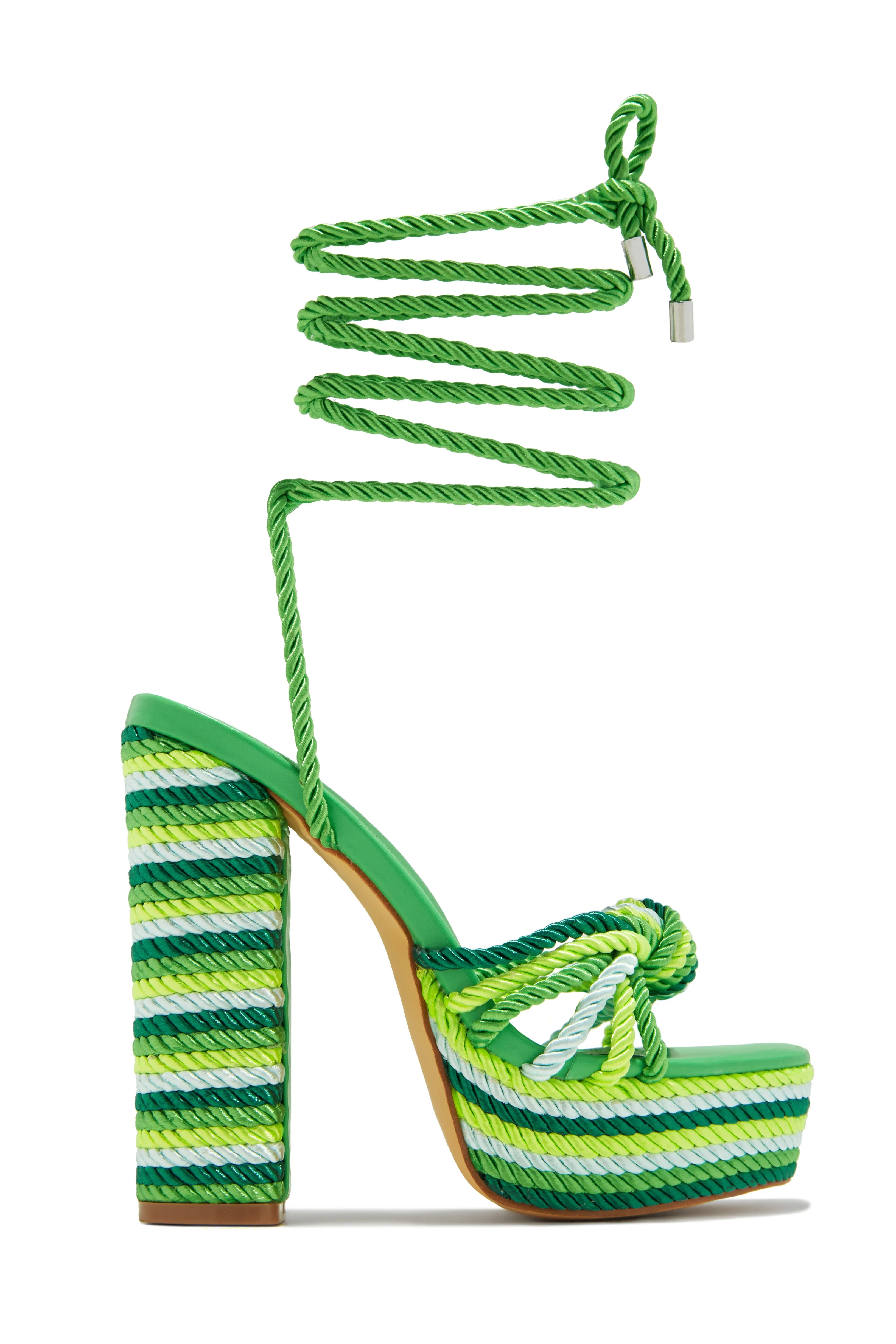 Kayden Lace Up Platform Block Heels - Green