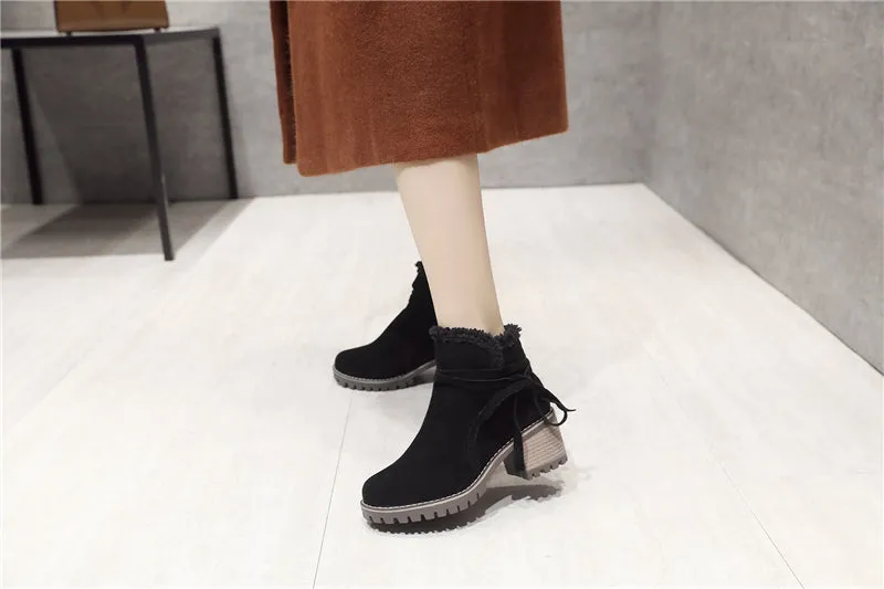 knot ankle boots square heels winte