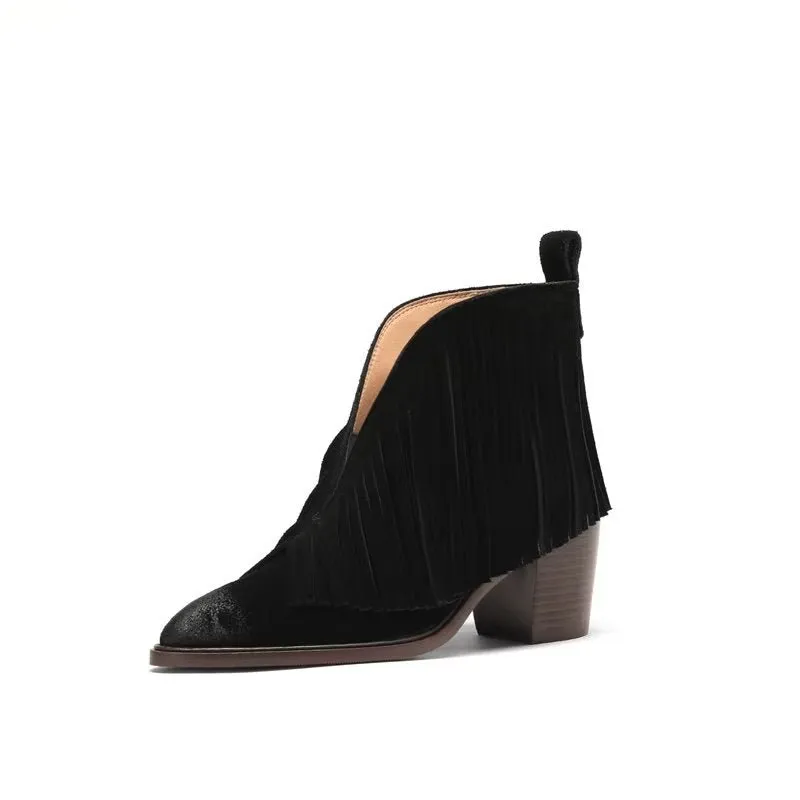 LeatherLux Autumn Chic Pointed Ankle Boots