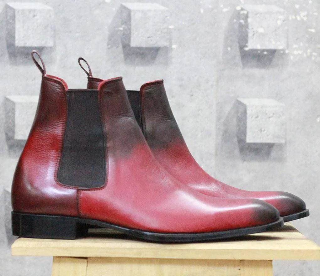 Men Burgundy Black Chelsea Ankle Boots