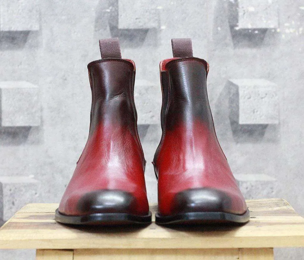 Men Burgundy Black Chelsea Ankle Boots