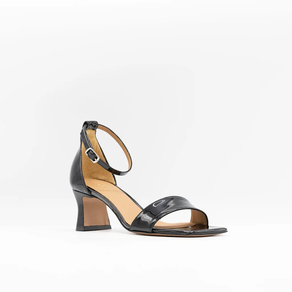 Mid-Heeled Black Patent Sandals