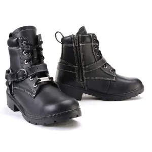 Milwaukee Leather MBL9312 Women's Black Leather Lace-Up 7-Inch Harness Motorcycle Rider Boots w/ Buckle