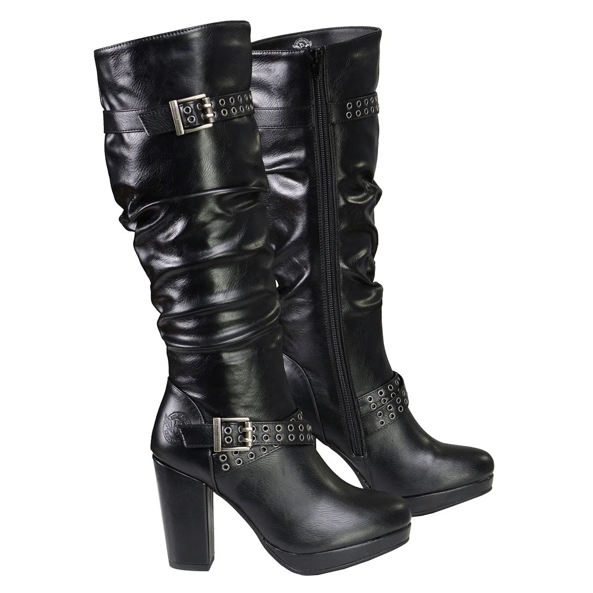 Milwaukee Leather MBL9419 Women's Tall Premium Black Platform Fashion Casual Boots with Slouch Shaft