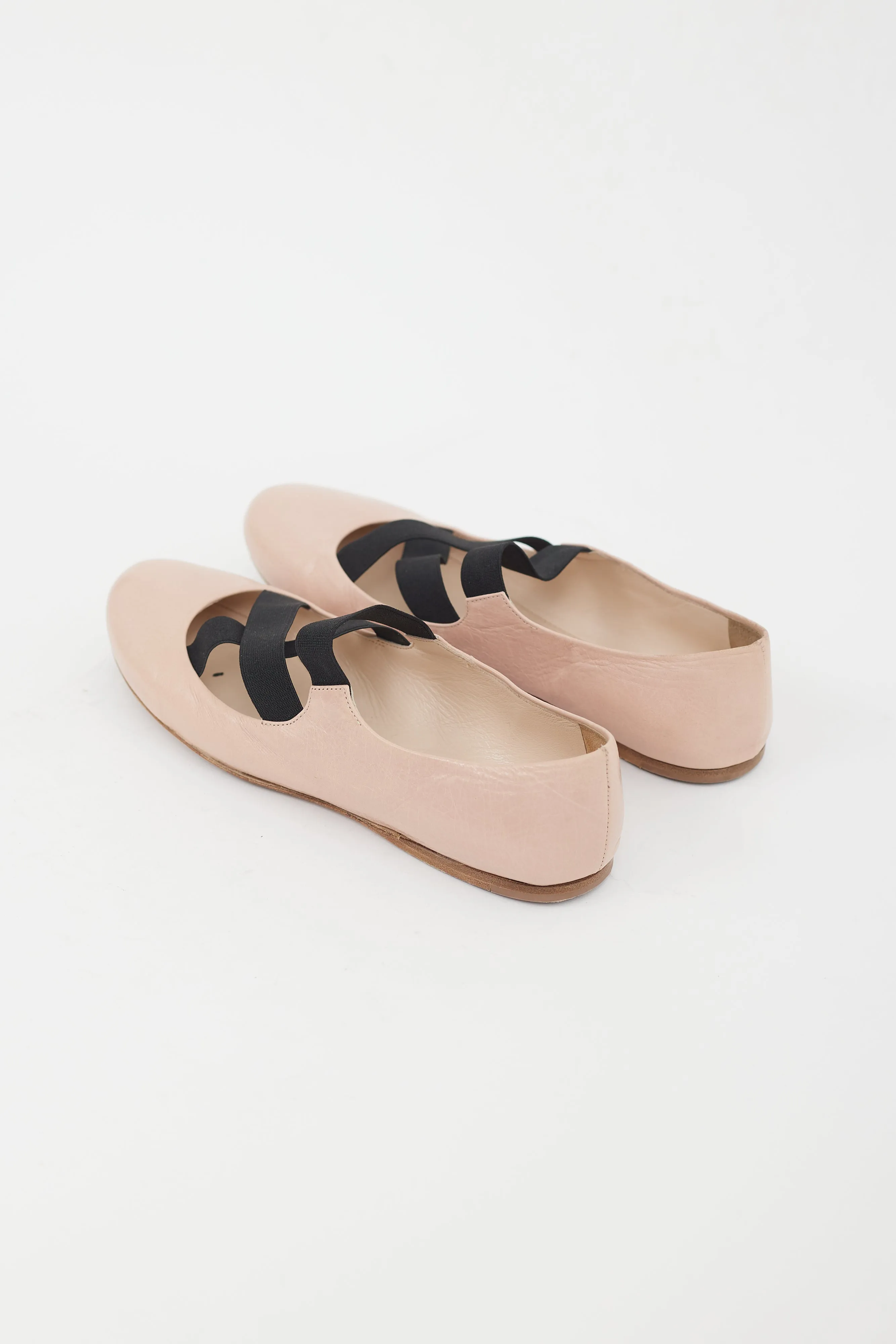 Pink & Black Leather Strappy Ballet Flat