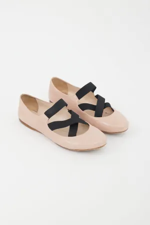 Pink & Black Leather Strappy Ballet Flat