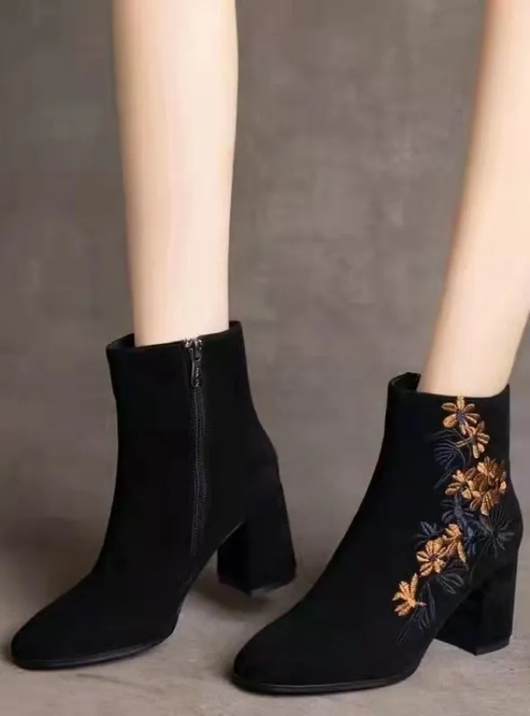 Pretty Embroidery Ankle Boots