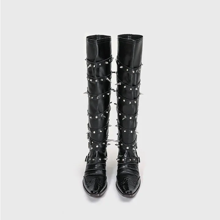 Punk Gothic Style Rivet Knee High Boots