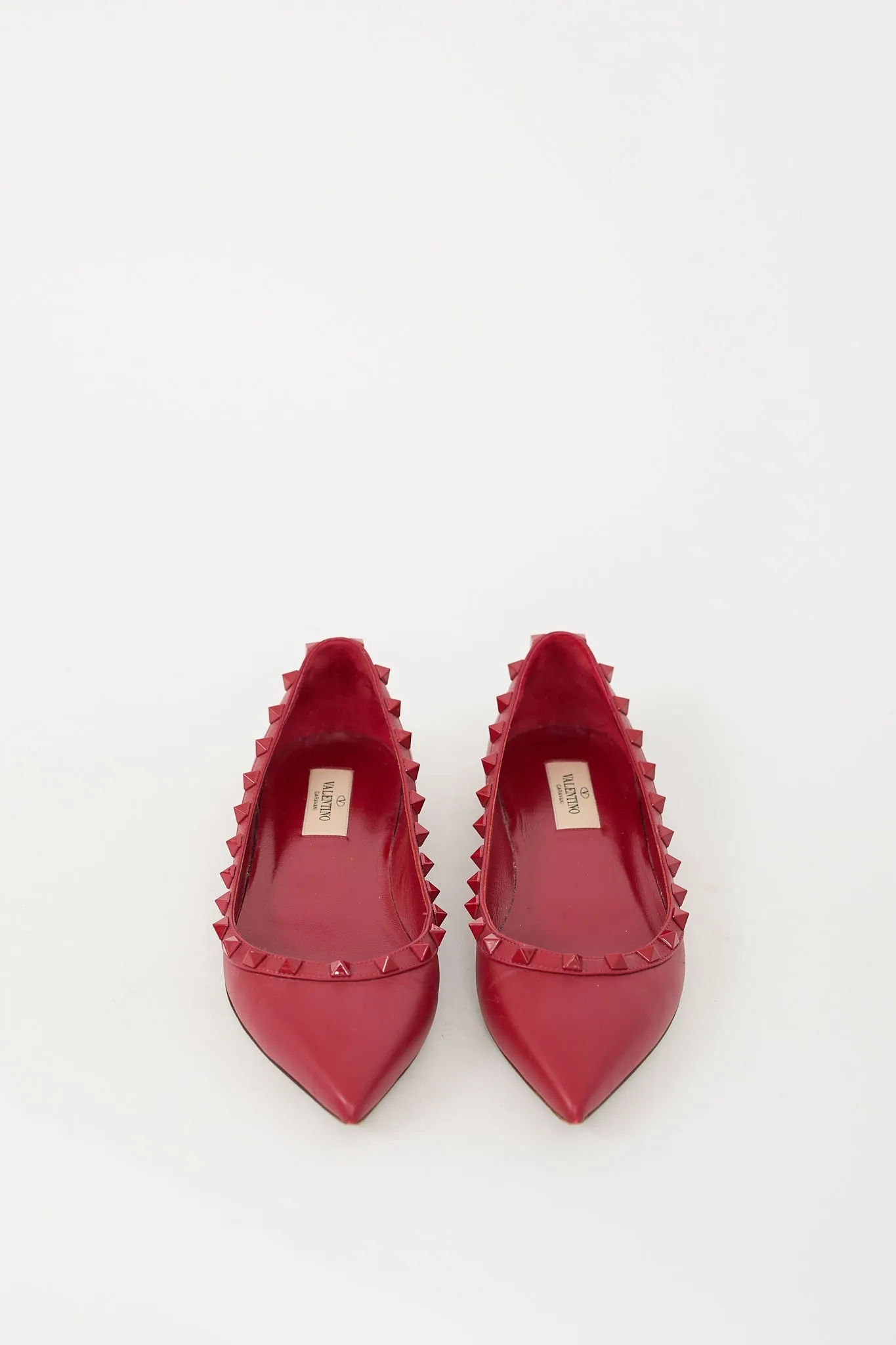 Red Leather Rockstud Ballet Flat