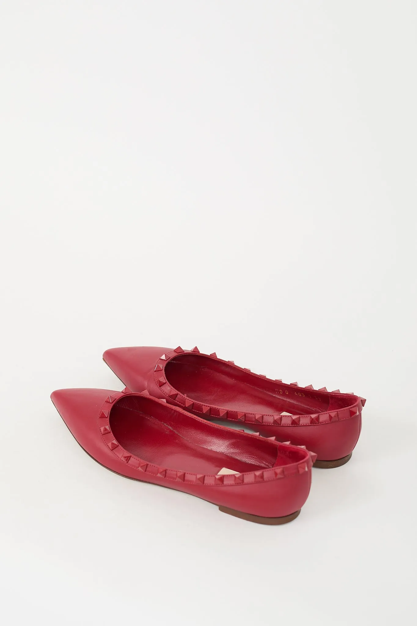 Red Leather Rockstud Ballet Flat