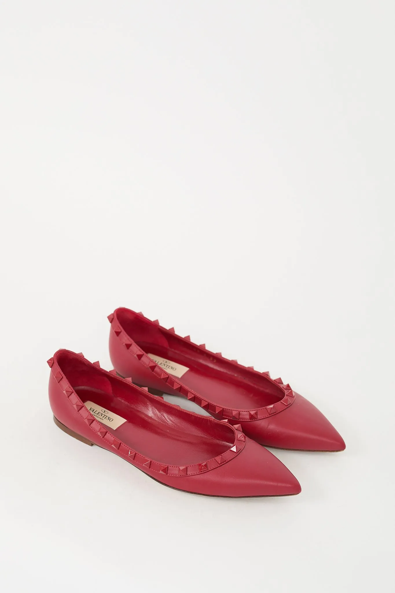 Red Leather Rockstud Ballet Flat