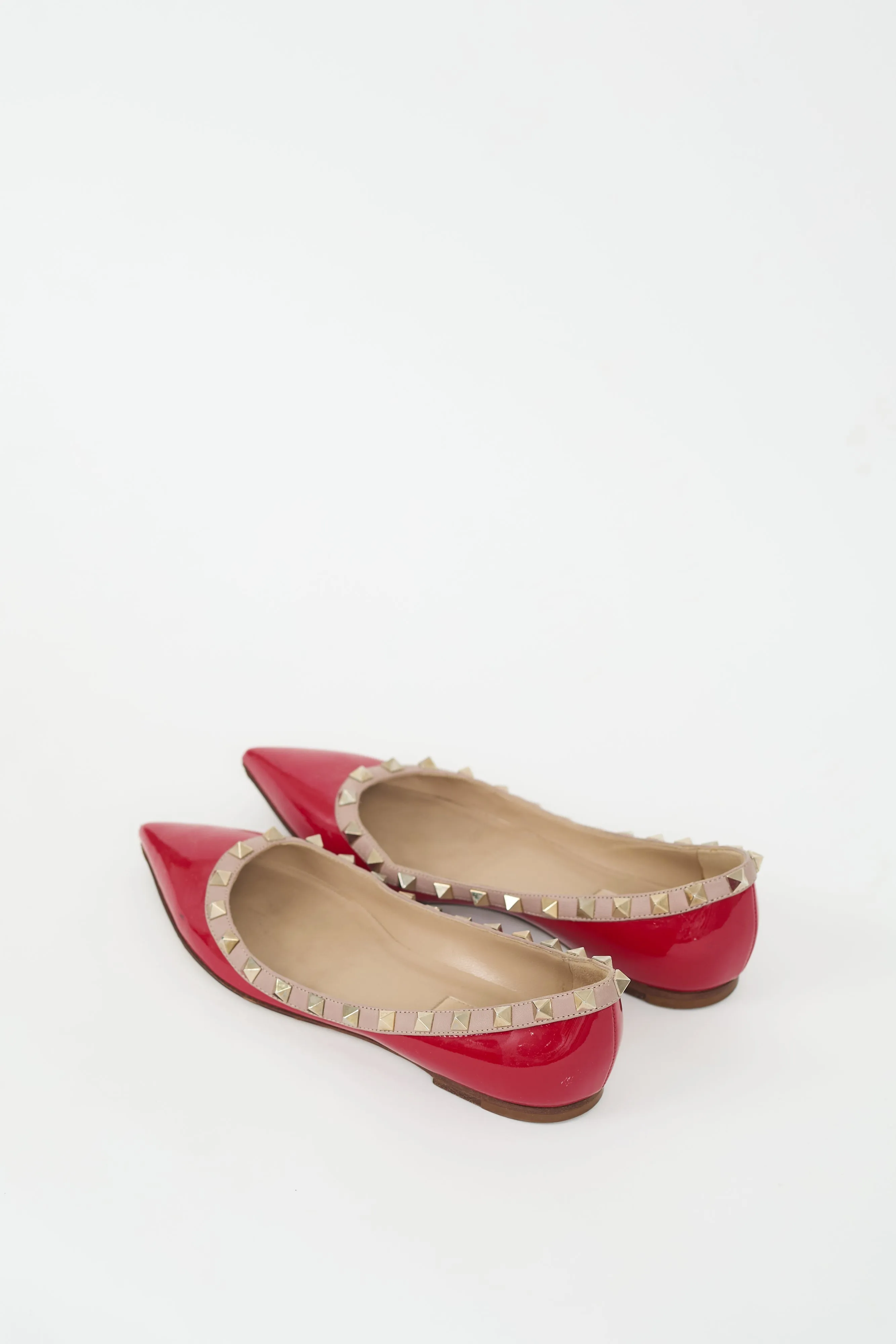 Red Patent & Gold Rockstud Ballet Flat