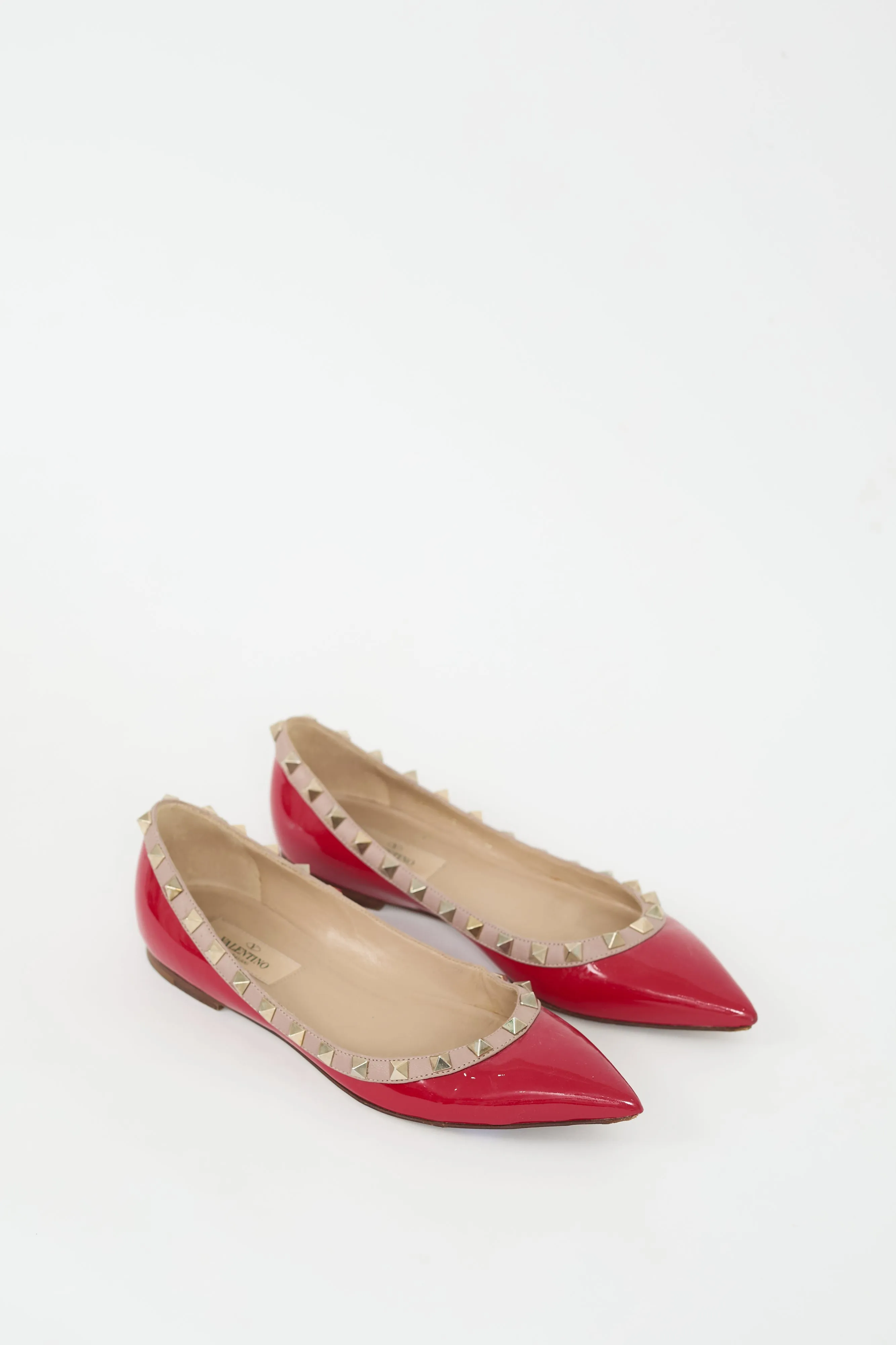 Red Patent & Gold Rockstud Ballet Flat