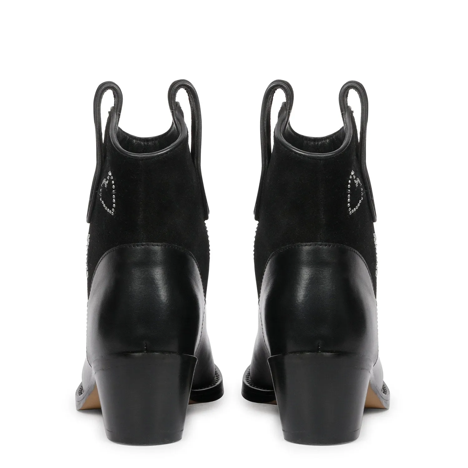 Saint Serenity Silver Star Embellished Black Leather Ankle Boots