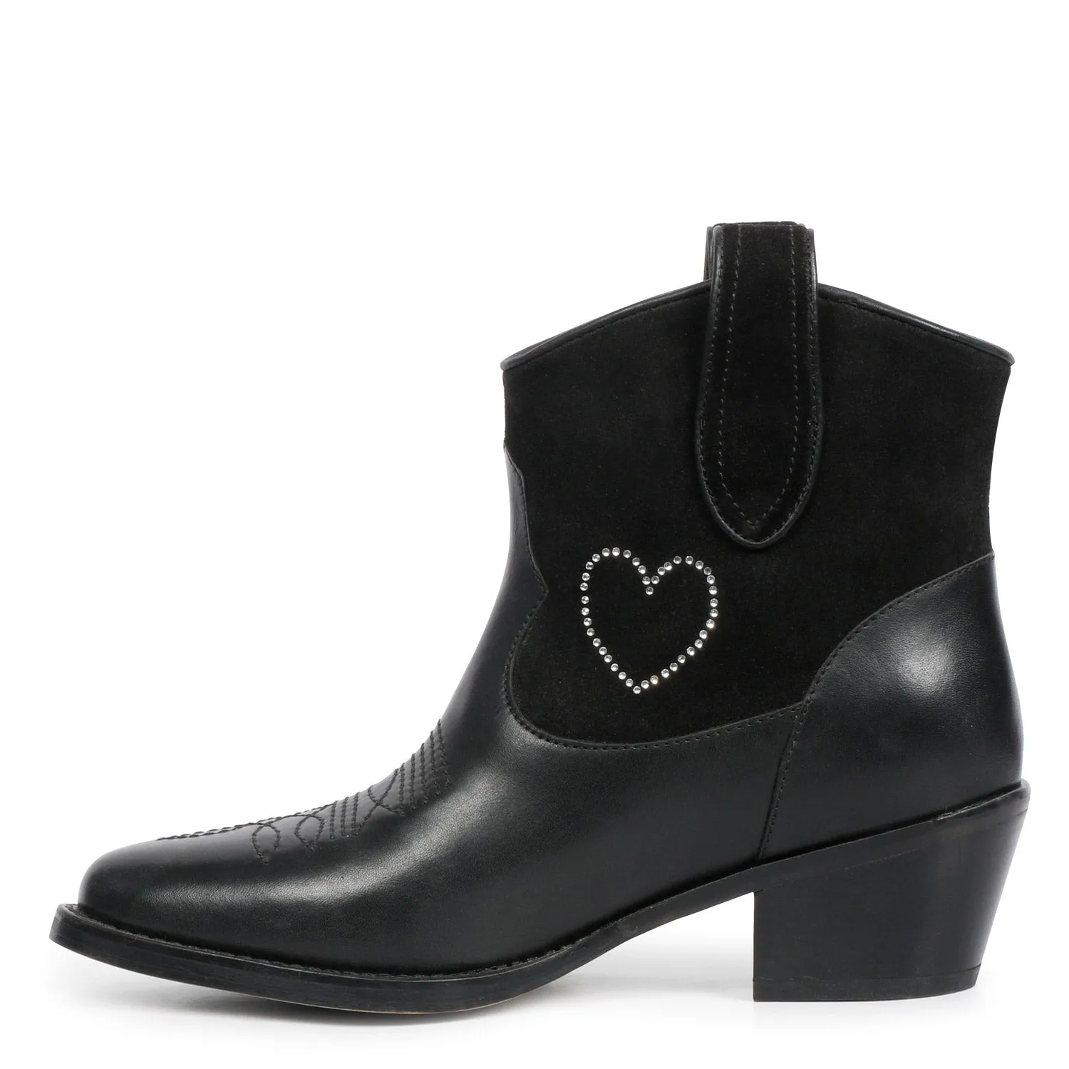 Saint Serenity Silver Star Embellished Black Leather Ankle Boots