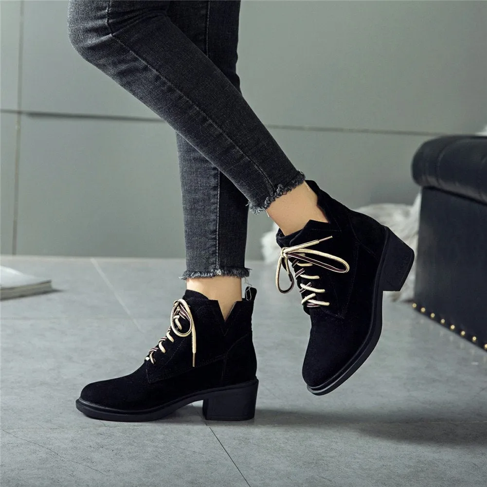 Square heels lace up Ankle Boots woman