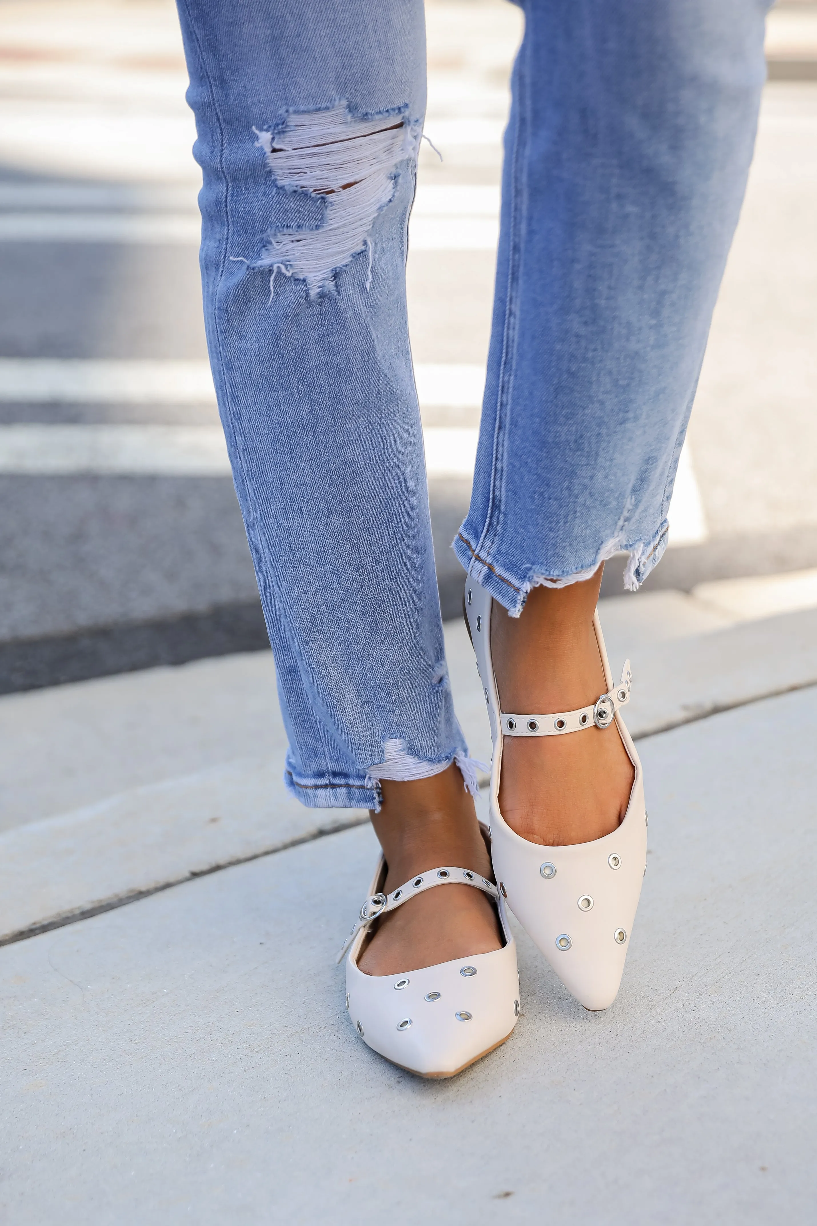 Stay On Point Ivory Studded Flats