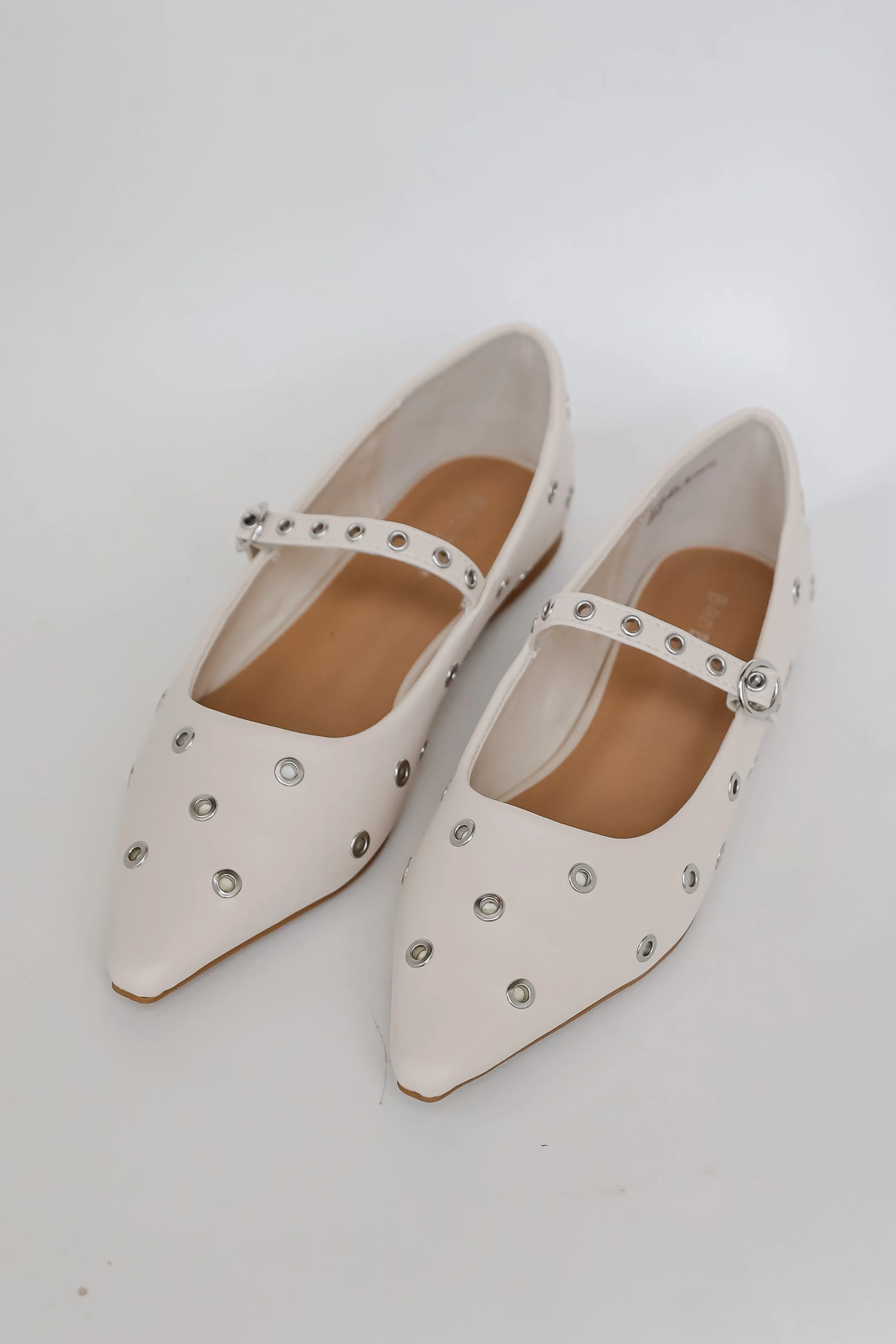 Stay On Point Ivory Studded Flats