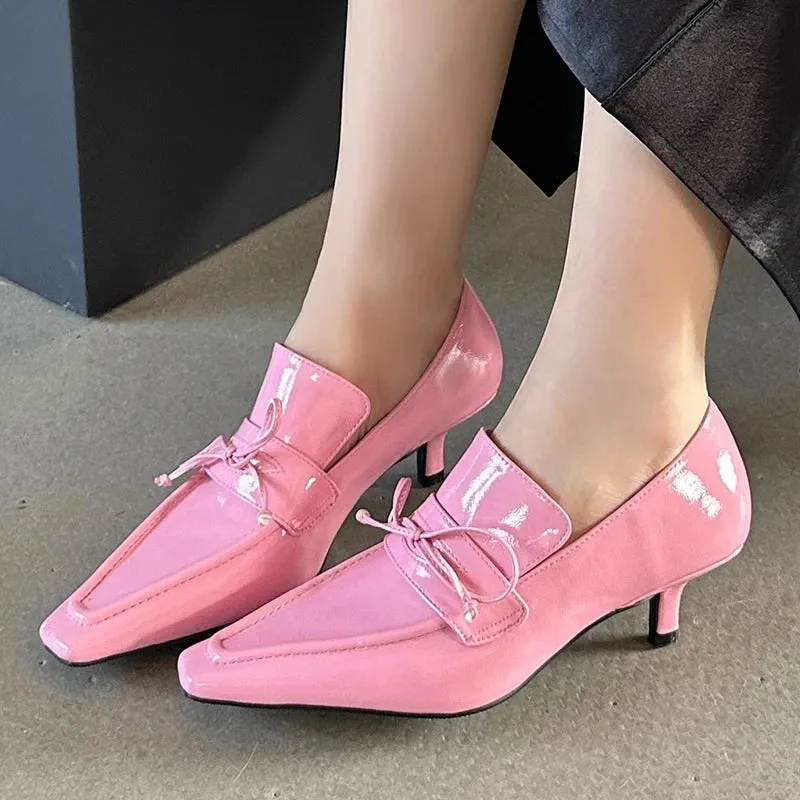 TAVIMART  -  Ladies Butterfly-Knot Female Medium Heels Shoes New Fashion Shallow Footwear Pumps Slides Mules Elegant Women Heeled Shoes 35-40