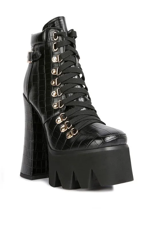 TEEK - Boogie High Block Heel Lace Up Biker Boots