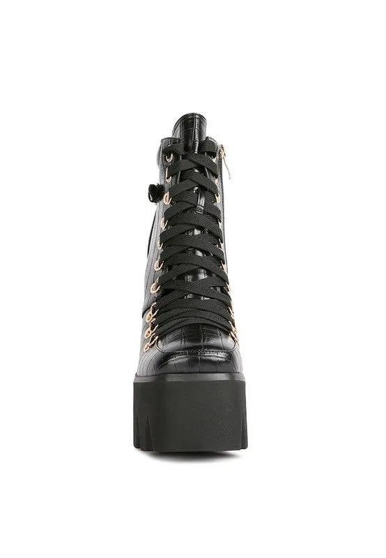 TEEK - Boogie High Block Heel Lace Up Biker Boots