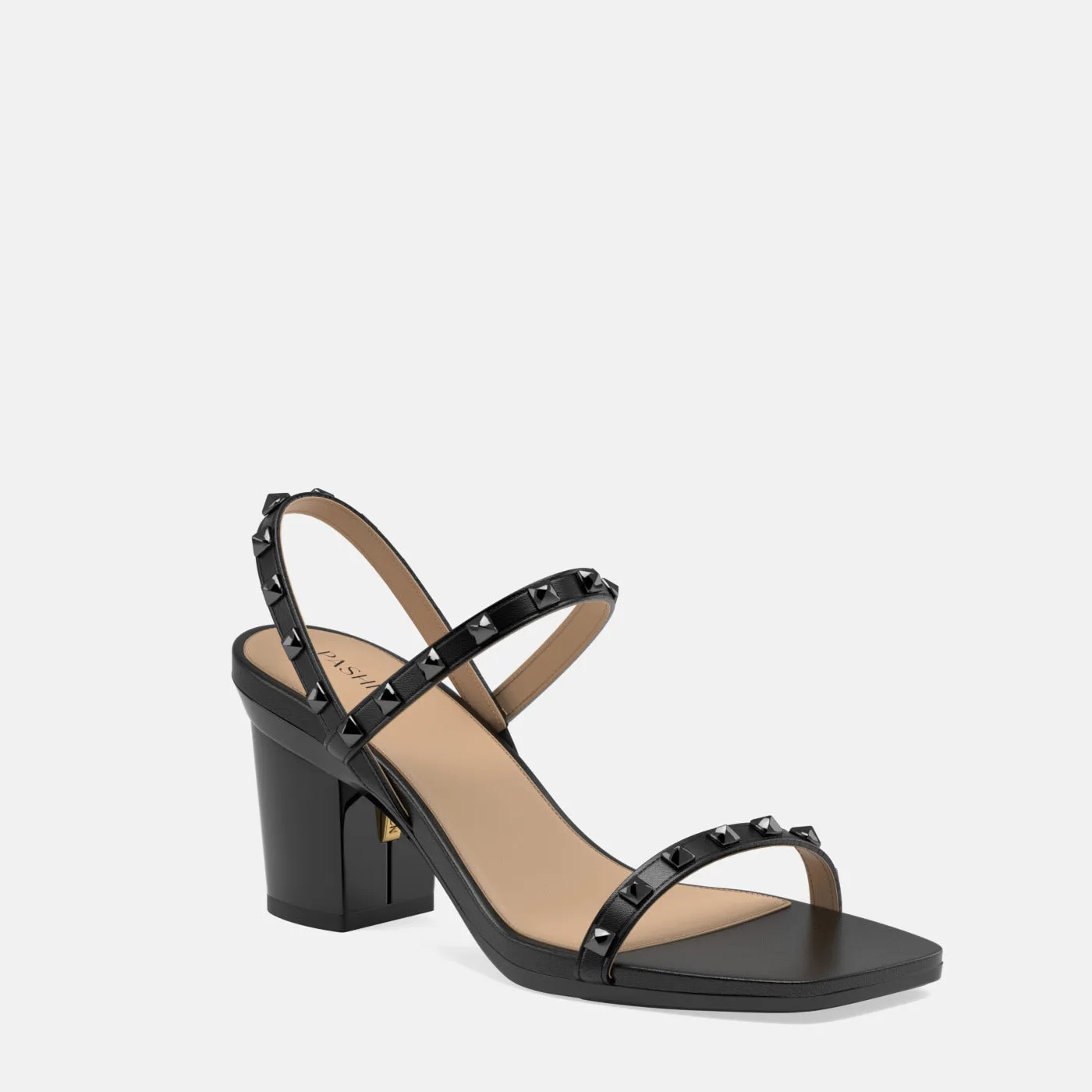 The Slingback Miranda - Coal Leather Stud   Block Heel Kit 3 Coal-FINAL SALE