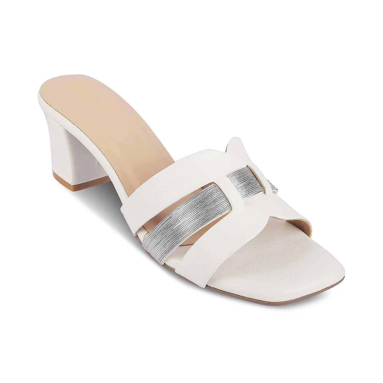 Tresmode Silo White Women's Dress Block Heel Sandals