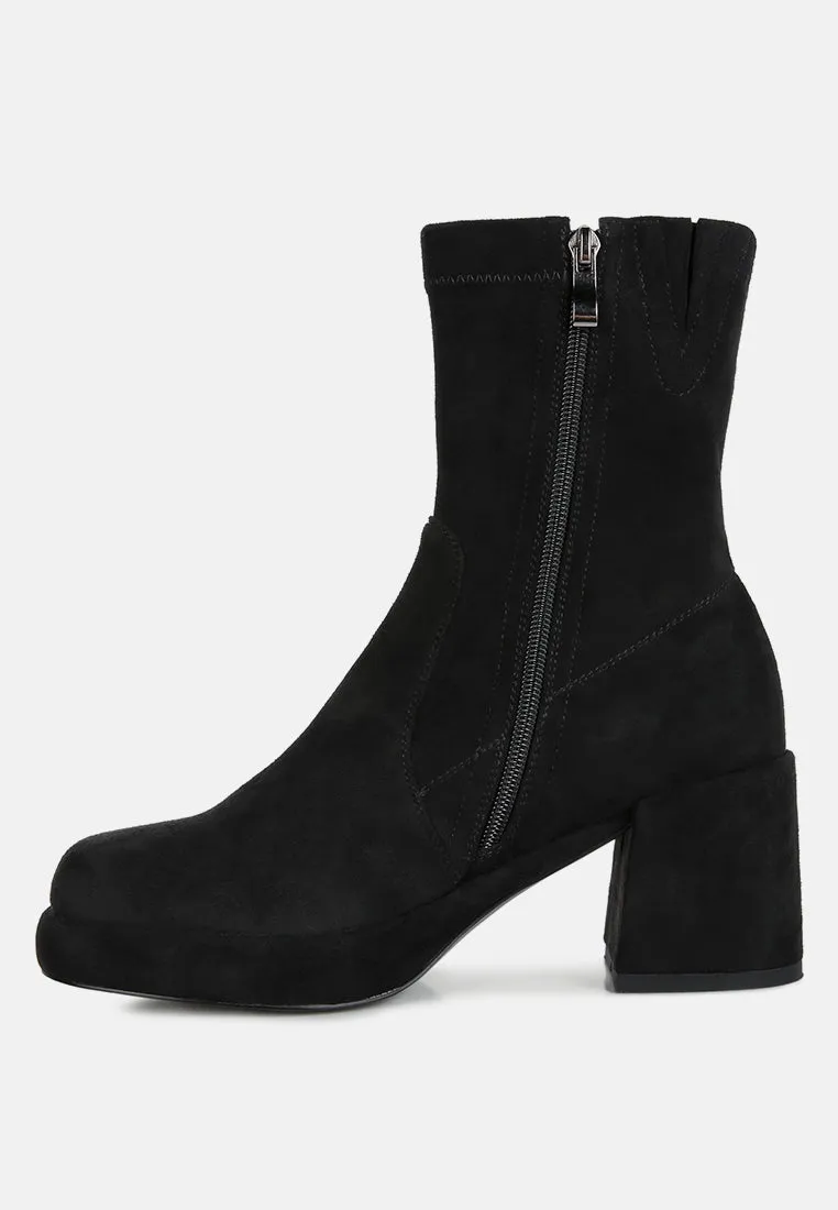 Two-Cubes Suede Platform Ankle Boots | Green or Black | London Rag