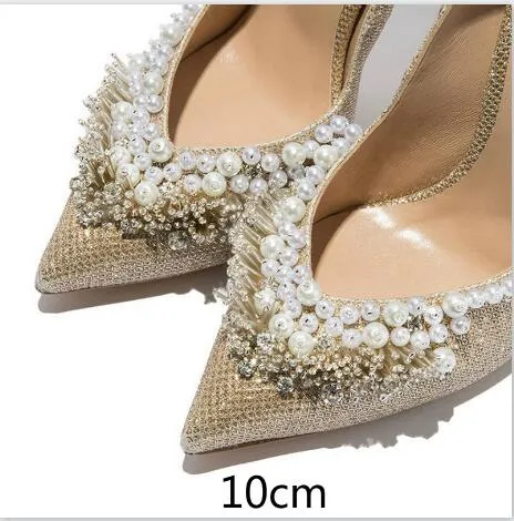 Woman Sexy Pumps Women Gold Beading Wedding Shoes