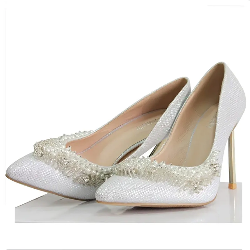 Woman Sexy Pumps Women Gold Beading Wedding Shoes