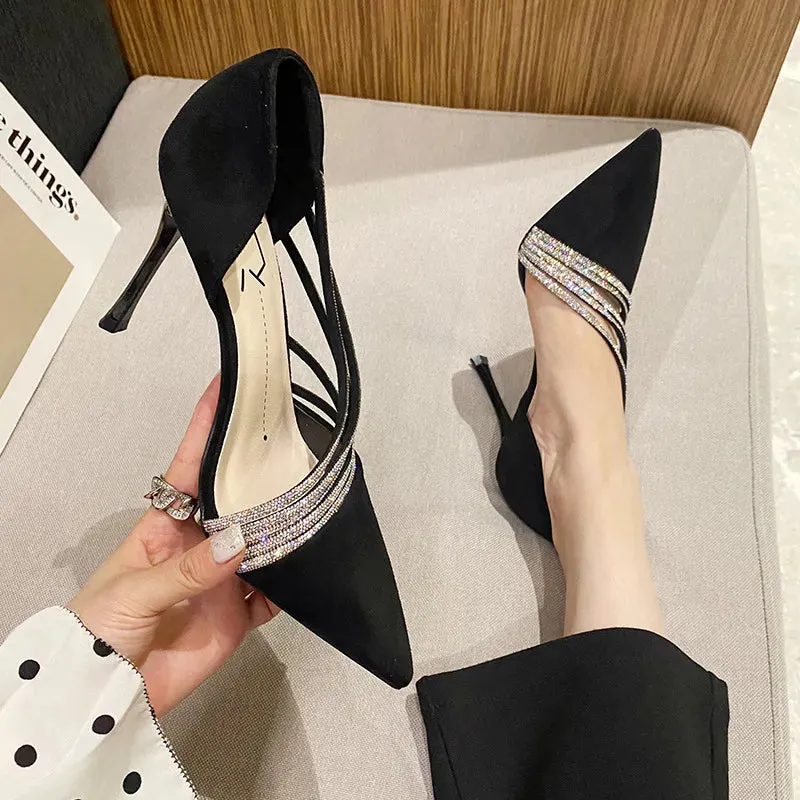 Women Autumn Evening Party High Heels Ladies Pointed Toe Nude Leather Black Gold Patent Leather Heels - WSHP50099