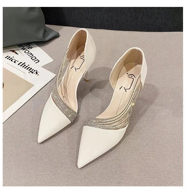 Women Autumn Evening Party High Heels Ladies Pointed Toe Nude Leather Black Gold Patent Leather Heels - WSHP50099