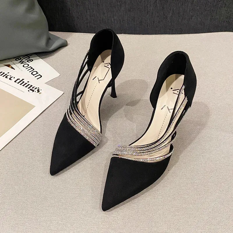 Women Autumn Evening Party High Heels Ladies Pointed Toe Nude Leather Black Gold Patent Leather Heels - WSHP50099