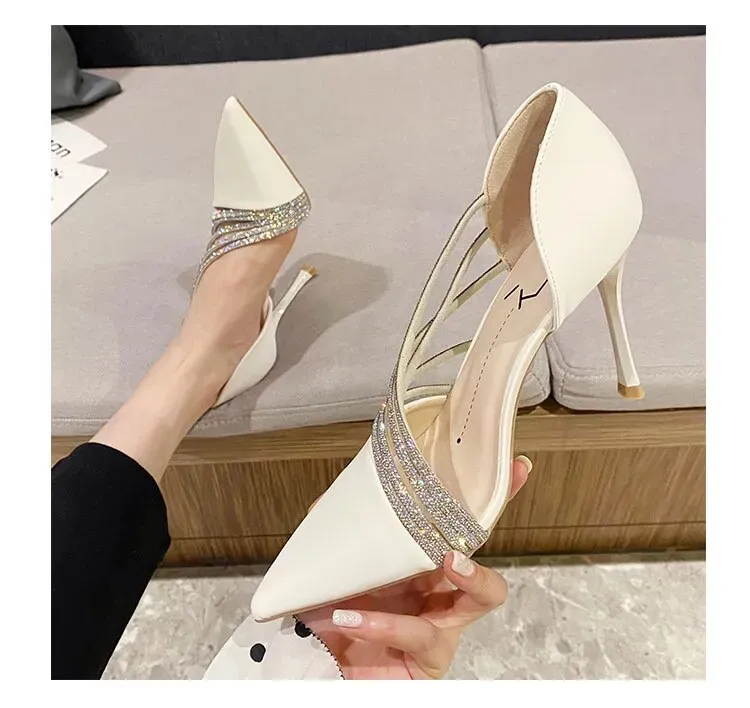 Women Autumn Evening Party High Heels Ladies Pointed Toe Nude Leather Black Gold Patent Leather Heels - WSHP50099