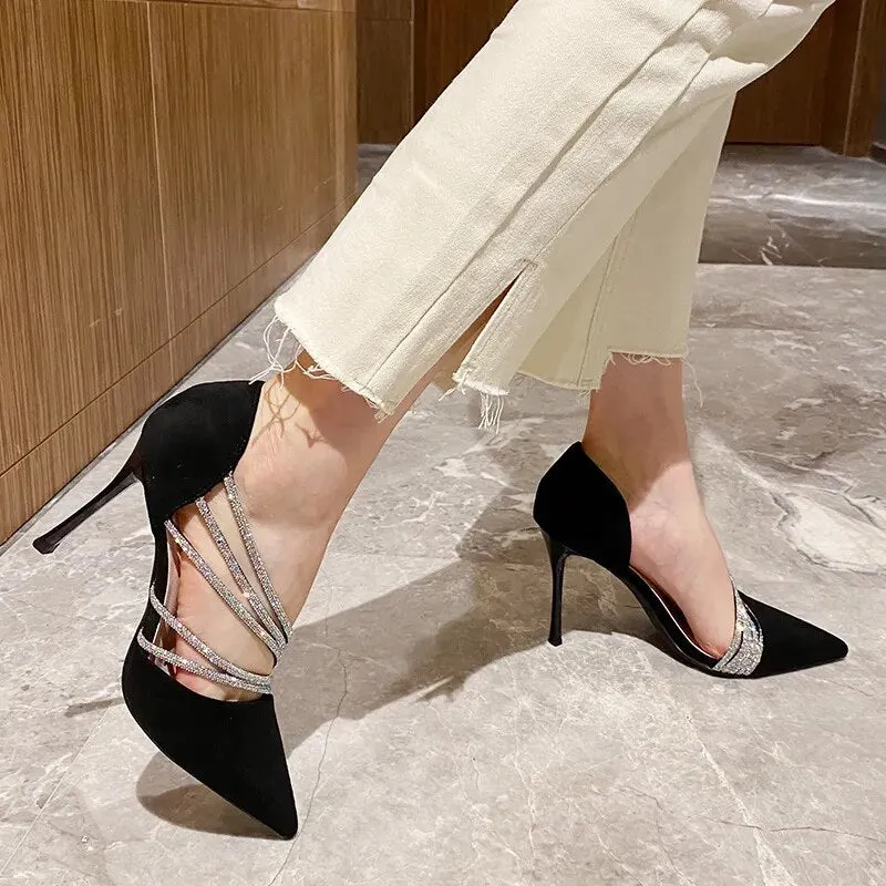 Women Autumn Evening Party High Heels Ladies Pointed Toe Nude Leather Black Gold Patent Leather Heels - WSHP50099