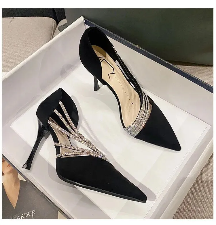 Women Autumn Evening Party High Heels Ladies Pointed Toe Nude Leather Black Gold Patent Leather Heels - WSHP50099