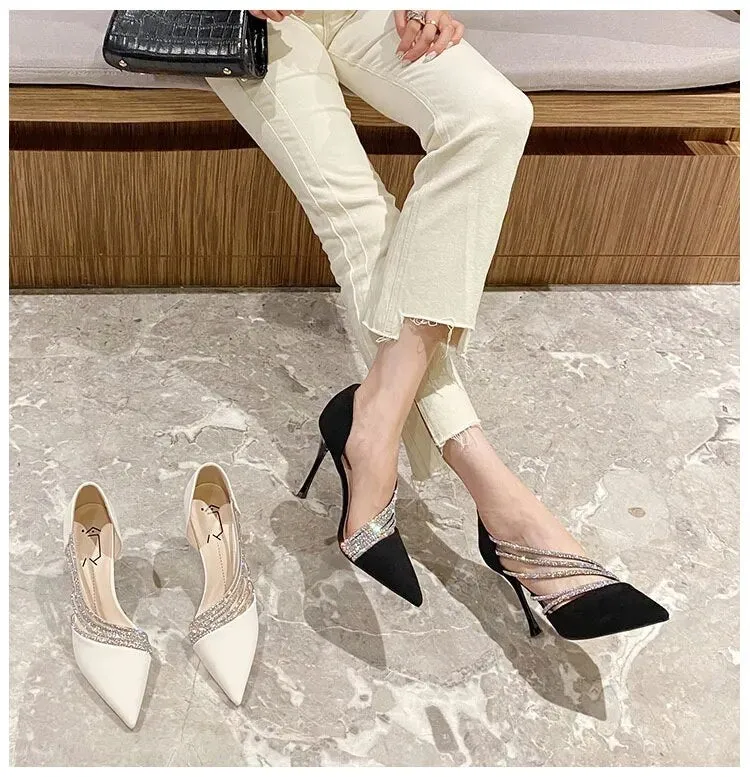 Women Autumn Evening Party High Heels Ladies Pointed Toe Nude Leather Black Gold Patent Leather Heels - WSHP50099