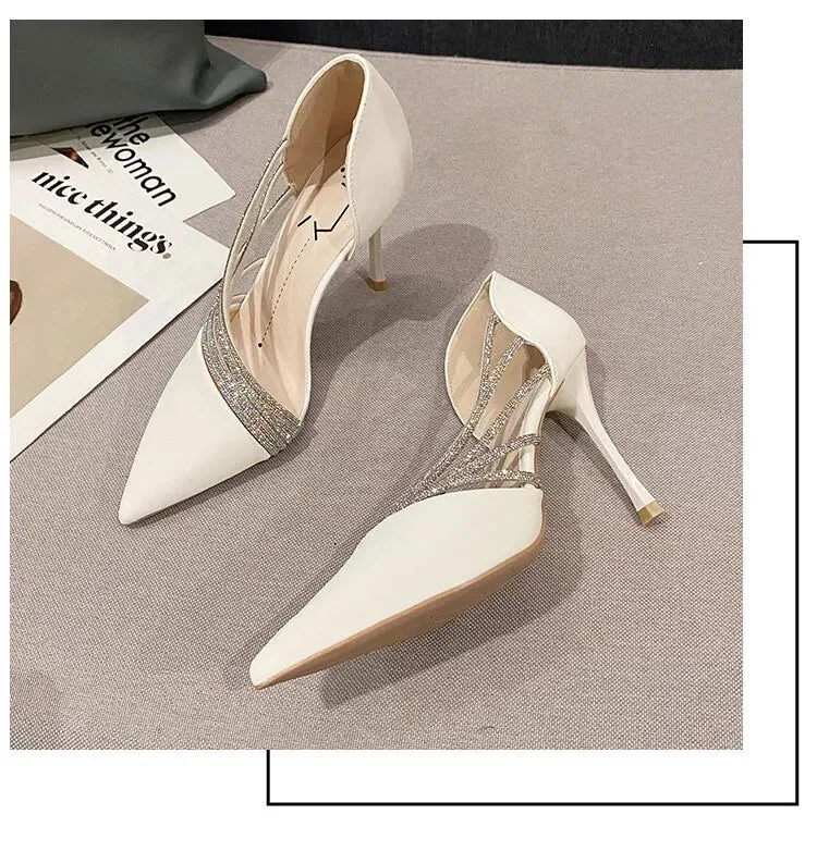 Women Autumn Evening Party High Heels Ladies Pointed Toe Nude Leather Black Gold Patent Leather Heels - WSHP50099