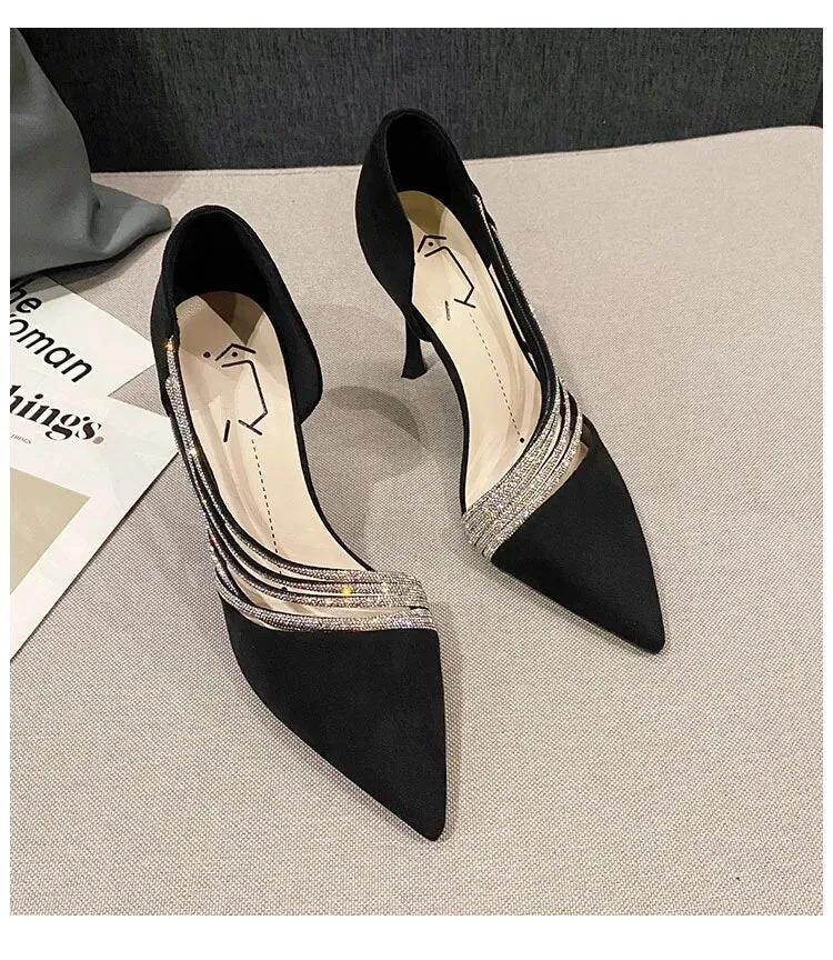 Women Autumn Evening Party High Heels Ladies Pointed Toe Nude Leather Black Gold Patent Leather Heels - WSHP50099