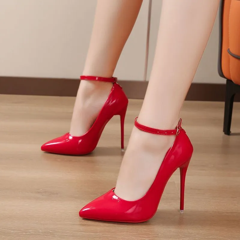 Women Super High Heels Ankle Bead Buckle Pumps - WSHP50054